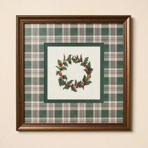 12x12 Vintage Green Plaid Matte Wreath Framed Wall Art – Hearth‎ & Hand Magnolia